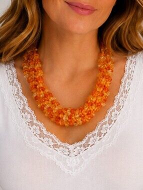 Vintage Chunky Orange and Yellow Acrylic Multi-strand Beaded Necklace
